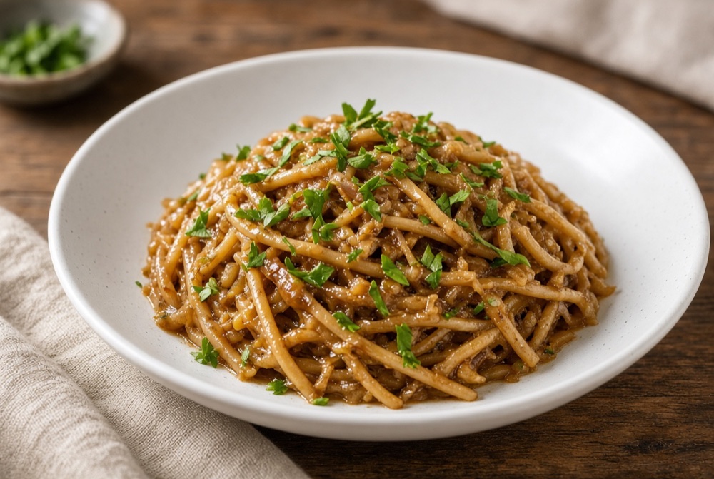 Bigoli in salsa with onion and anchovy sauce