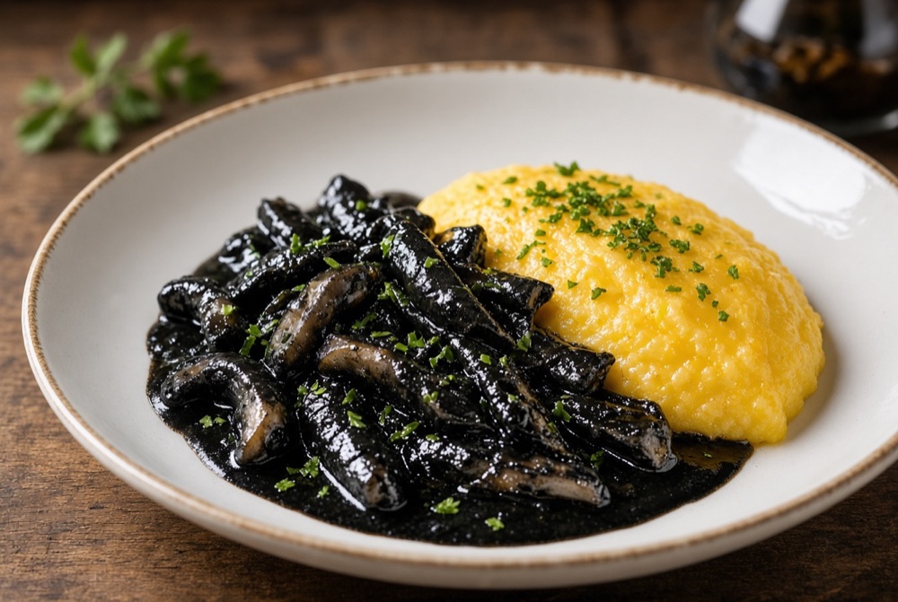 Venetian cuttlefish in black ink served with polenta