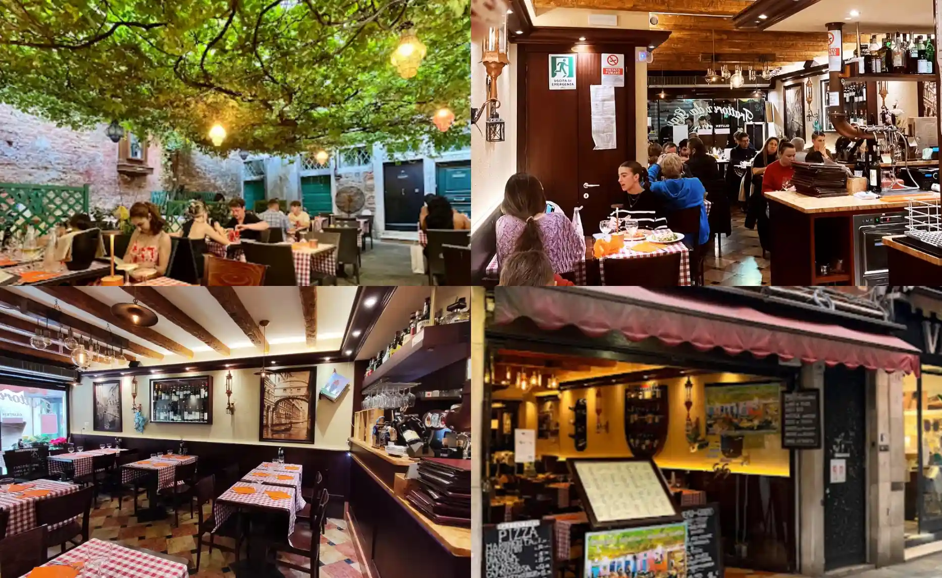 Views of the dining room, entrance and garden at Trattoria Da Gigi